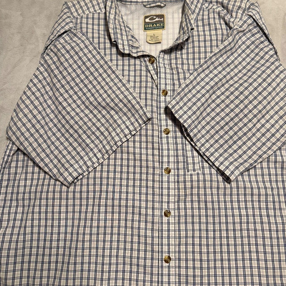 Drake Waterfowl Systems Shirt M Medium Button Up Long Sleeve Vented Plaid Men's